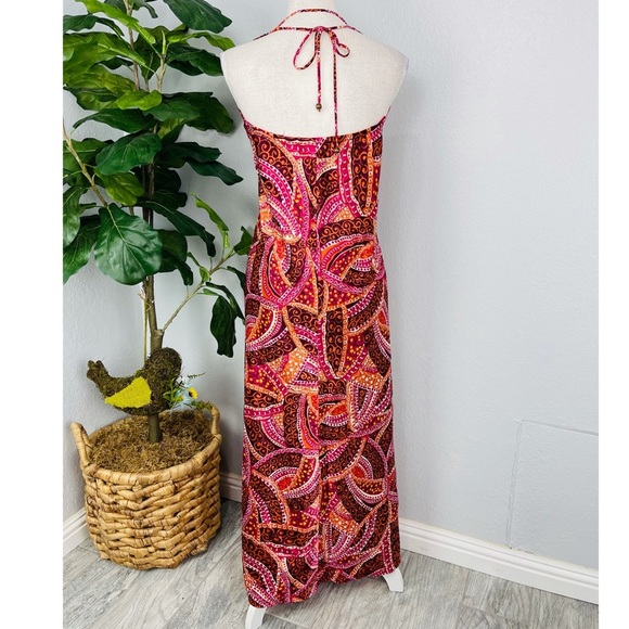 NEW York & Company Swirl Paisley Abstract Fuscia Pink Red Maxi Halter Top Dress - Picture 4 of 4